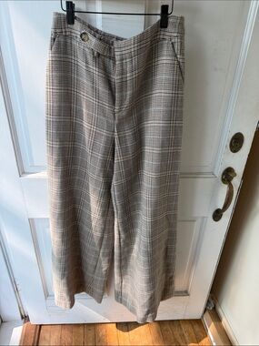 Anthropologie Plaid Wide-Leg Pants in Beige and Black